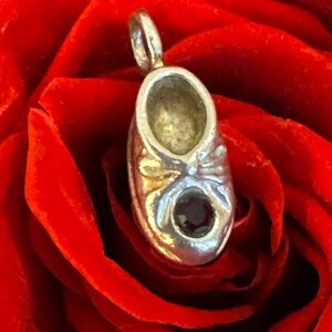 Y2K 925 Baby Shoe Charm w/ Garnet Accent | Mini Pendant circa 2000 Hallmarked